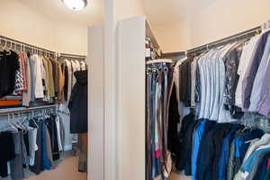 Walk in closet with carpet floors