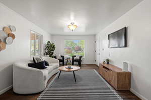 Living room with original hardwood floors