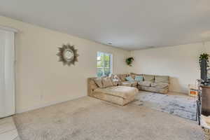 Living room with baseboards and carpet