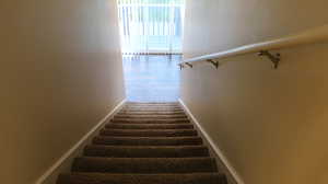 Stairway with baseboards and wood finished floors