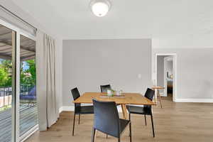 Dining space with a view of the deck.