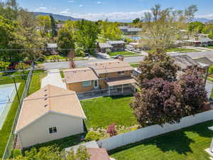 Aerial view featuring a mountain view