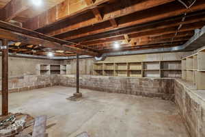 View of unfinished section of the basement
