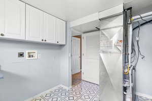 Laundry room with hookup for an electric dryer, and washer, furnace and water heater