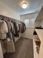 Walk in closet with carpet and visible vents