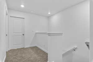 Walk in closet with carpet floors