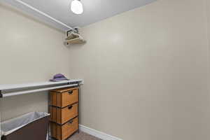 Walk in closet with carpet