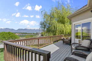 Deck featuring a mountain view