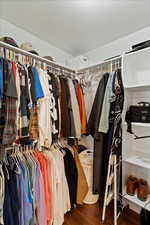 Walk in closet featuring wood finished floors