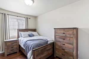 Bedroom featuring dark wood-type flooring