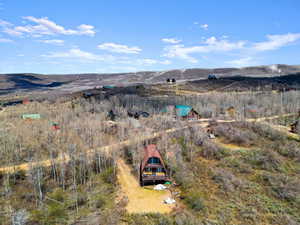 Birds eye view of property with a mountain view