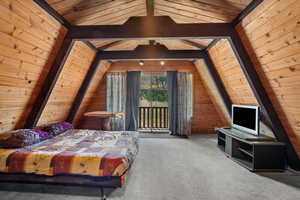 Carpet with vaulted ceiling and beams