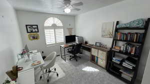 #3 Upstairs Bedroom/Office. Natural Lighting. Plantation Shutters. Ceiling Fan.