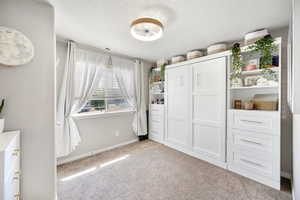 Unfurnished bedroom featuring baseboards and light colored carpet