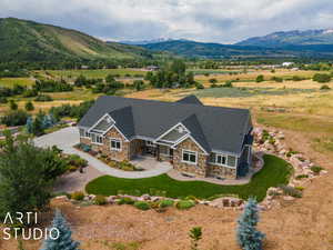 Drone / aerial view with a mountain view