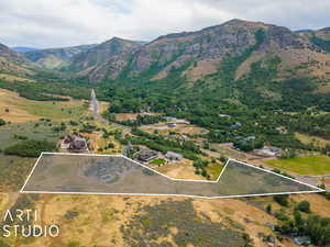 Drone / aerial view with a mountain view