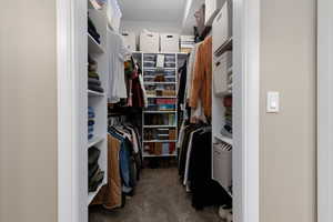 Walk in closet with carpet