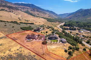 Aerial view featuring a mountain view