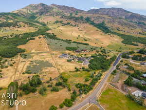 Aerial view with a mountain view