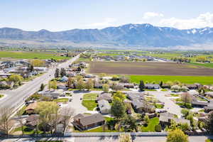Drone / aerial view with a mountain view and a residential view
