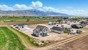 Birds eye view of property with a mountain view and a residential view