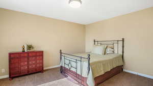 Bedroom with baseboards and carpet