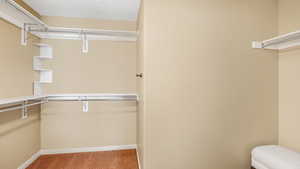 Primary Walk in closet with carpet flooring