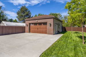 View of detached garage