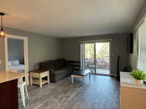 Living area featuring wood finished floors