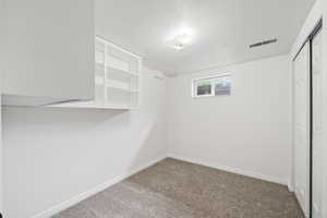 Spacious closet with carpet floors and visible vents