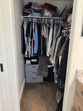 Walk in closet featuring carpet flooring