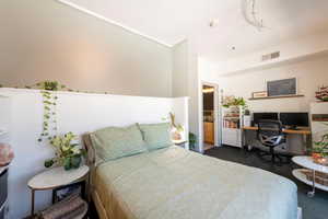 Carpeted bedroom with visible vents