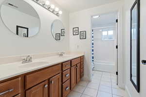 Full bath with a sink, double vanity,