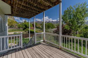 Deck featuring a mountain view