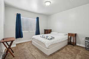 Bedroom featuring baseboards and carpet