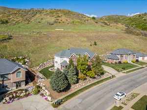 Drone / aerial view with a mountain view