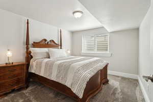 Bedroom with carpet floors and baseboards