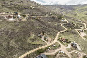 Drone / aerial view featuring a mountain view