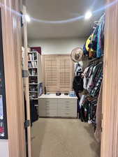 Walk in closet featuring carpet