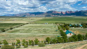 Aerial view with a mountain view and a rural view