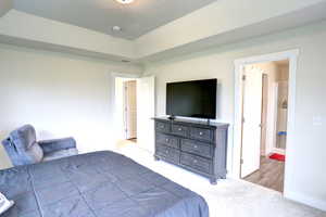 Carpeted bedroom with baseboards and visible vents