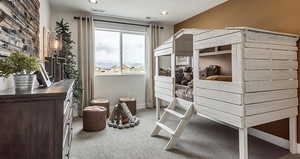 Carpeted bedroom featuring recessed lighting