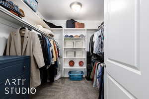 Spacious closet with carpet