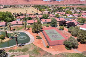 Aerial view of residential area with a water and mountain view