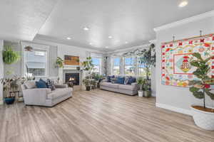 Living area featuring light wood finished floors and lots of natural light