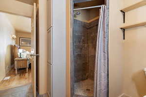 Full bath featuring a stall shower and visible vents