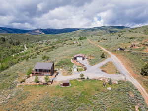 Overview of rural landscape with mountains