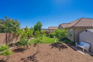 View of yard with a fenced backyard and a patio area