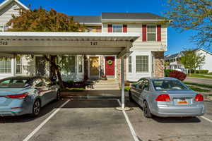 Covered parking in front of townhouse