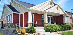 Craftsman house featuring a porch and roof with shingles